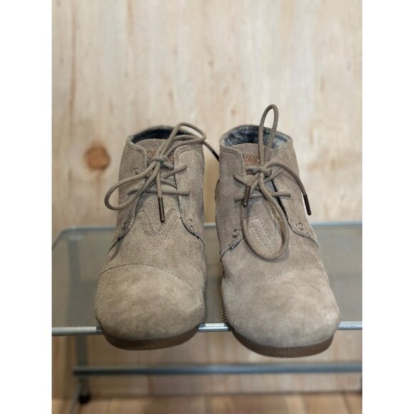 Toms Suede Desert Wedges Ankle Boots Lace-Up Booties Taupe Beige Size Womens 8 - Picture 10 of 16